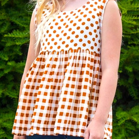 Brand New Matilda Jane Brown & White Dot & Check Sleeveless Practice Band Top - Picture 1 of 3